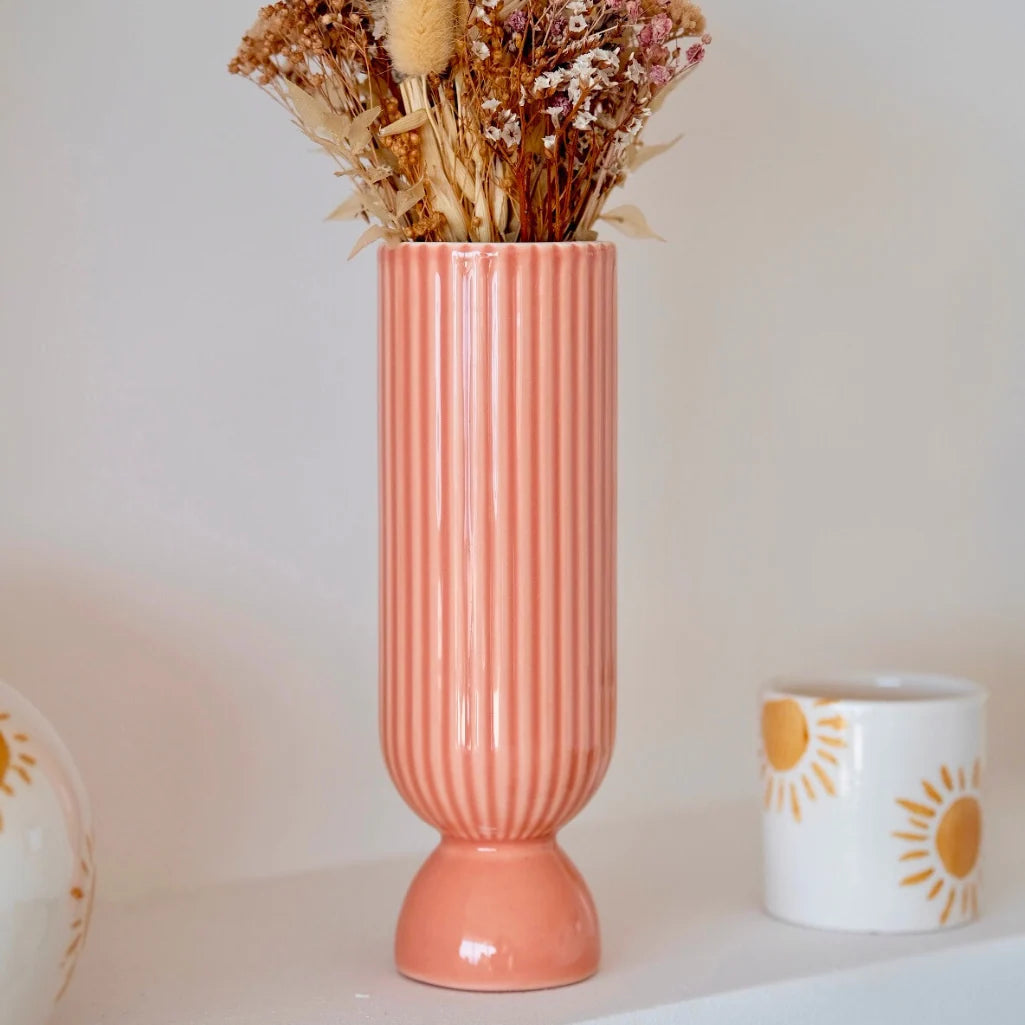 Bougeoir / vase en céramique pêche