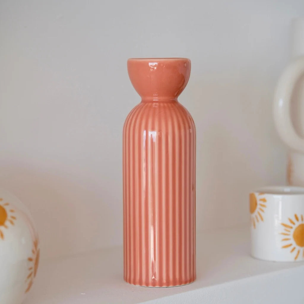 Bougeoir / vase en céramique pêche