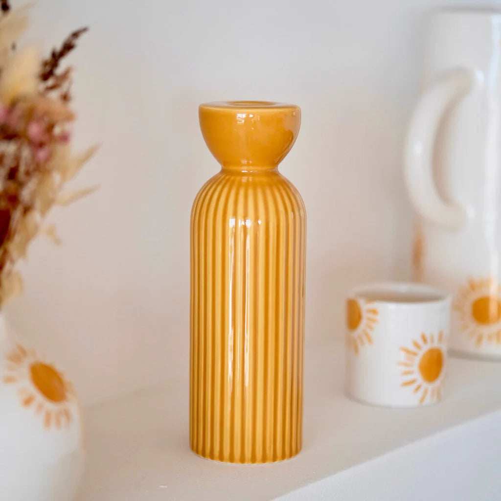 Bougeoir / vase en céramique jaune