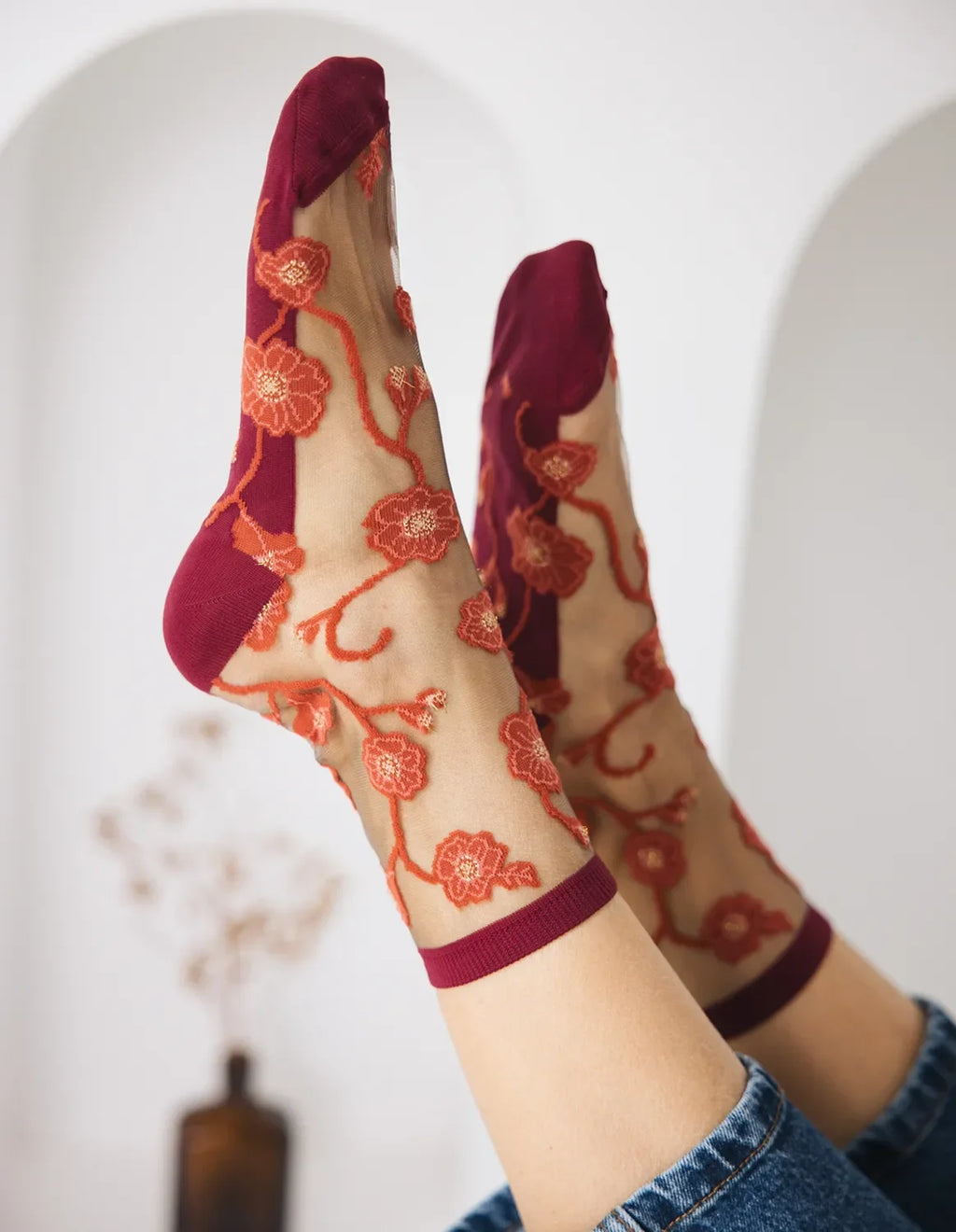 Chaussettes "Blomst Corail"
