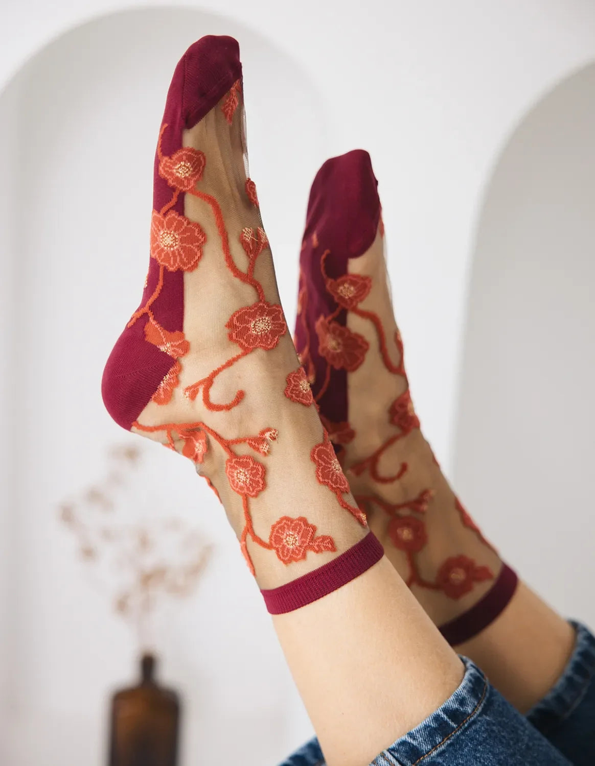 Chaussettes "Blomst Corail"