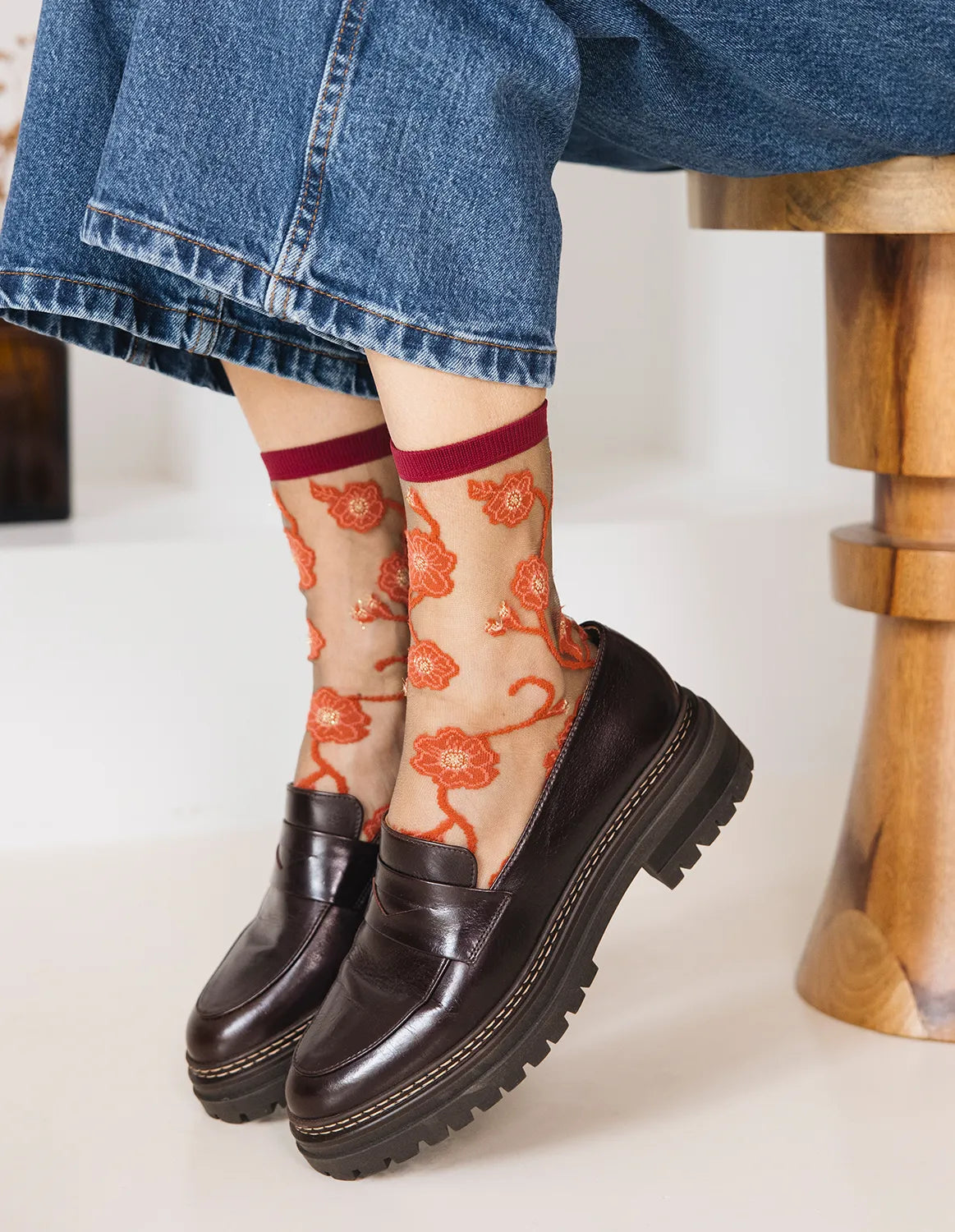 Chaussettes "Blomst Corail"