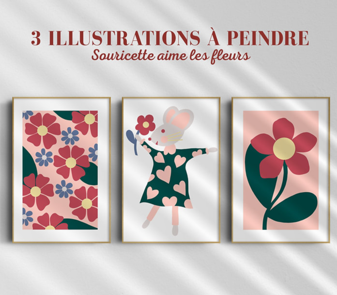 Kit de peinture aux numéros - Souricette aime les fleurs