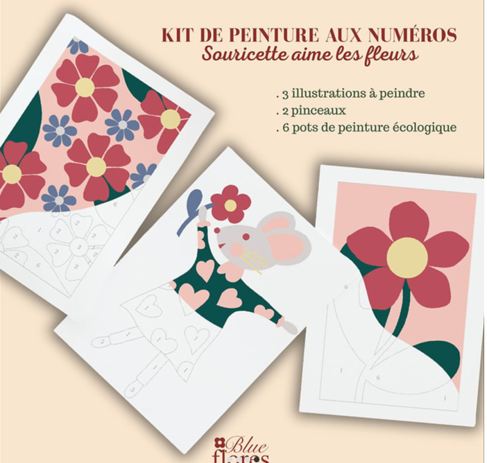 Kit de peinture aux numéros - Souricette aime les fleurs