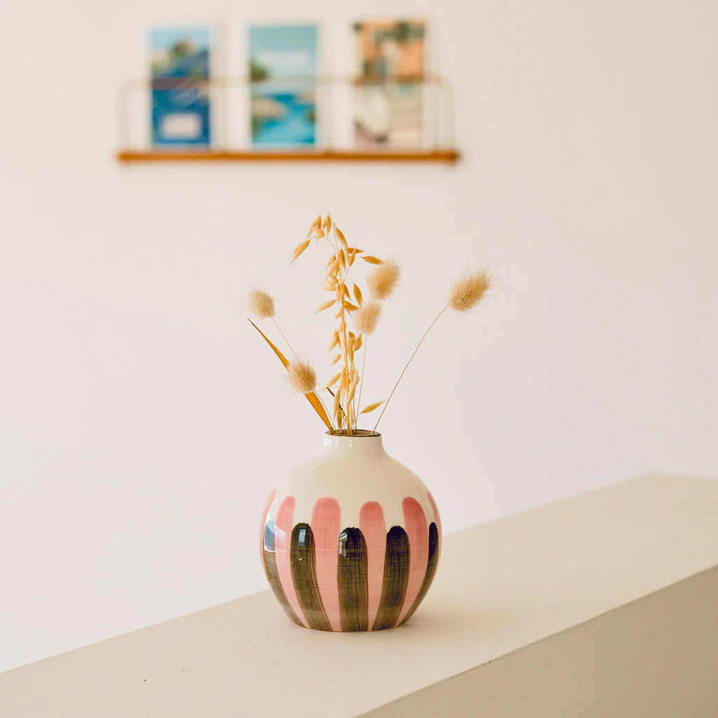 Vase soliflore - Rayures rose/vert