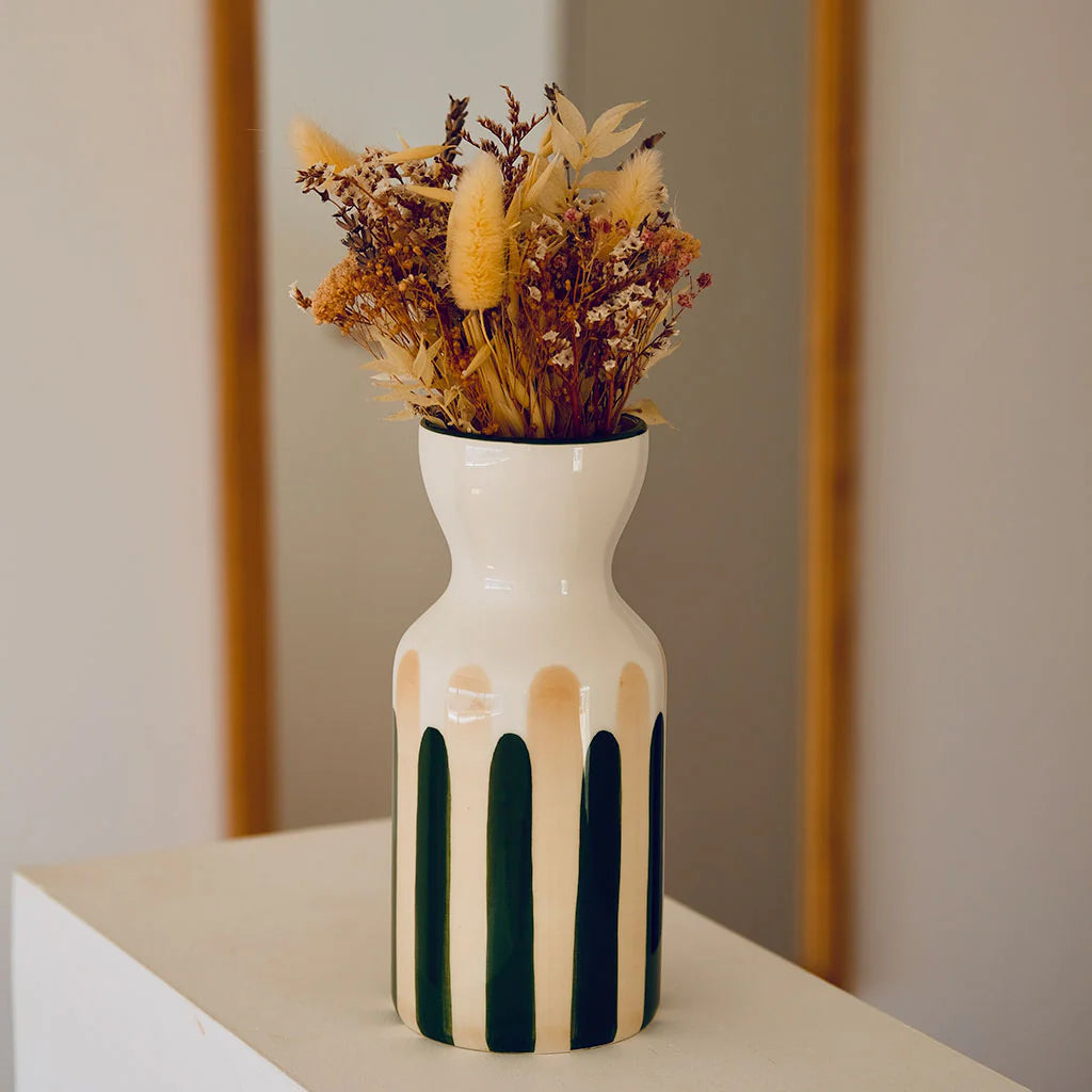 Vase Totem rayures vert/beige