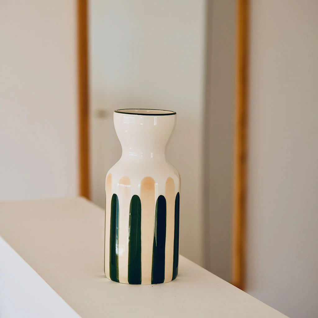 Vase Totem rayures vert/beige