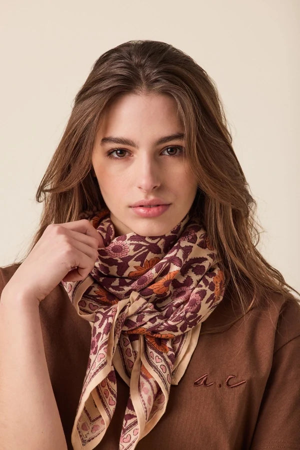 Grand foulard Indien - Coeur Flamingo