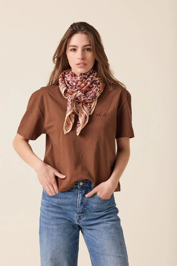 Grand foulard Indien - Coeur Flamingo