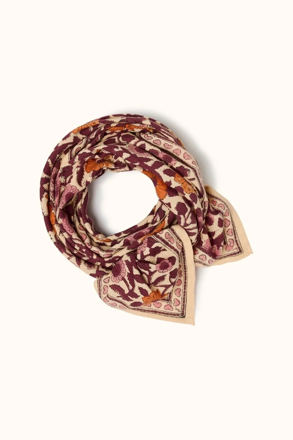 Grand foulard Indien - Coeur Flamingo