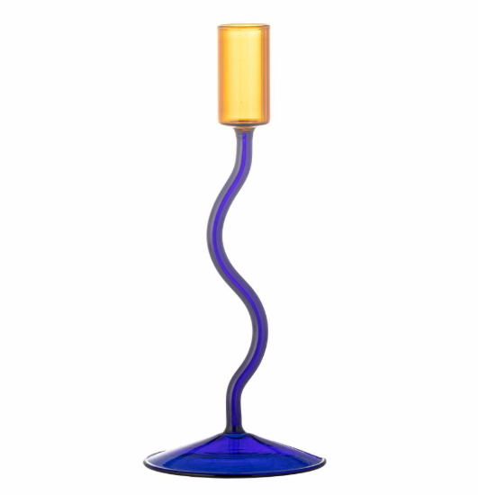 Bougeoir en verre - Bleu