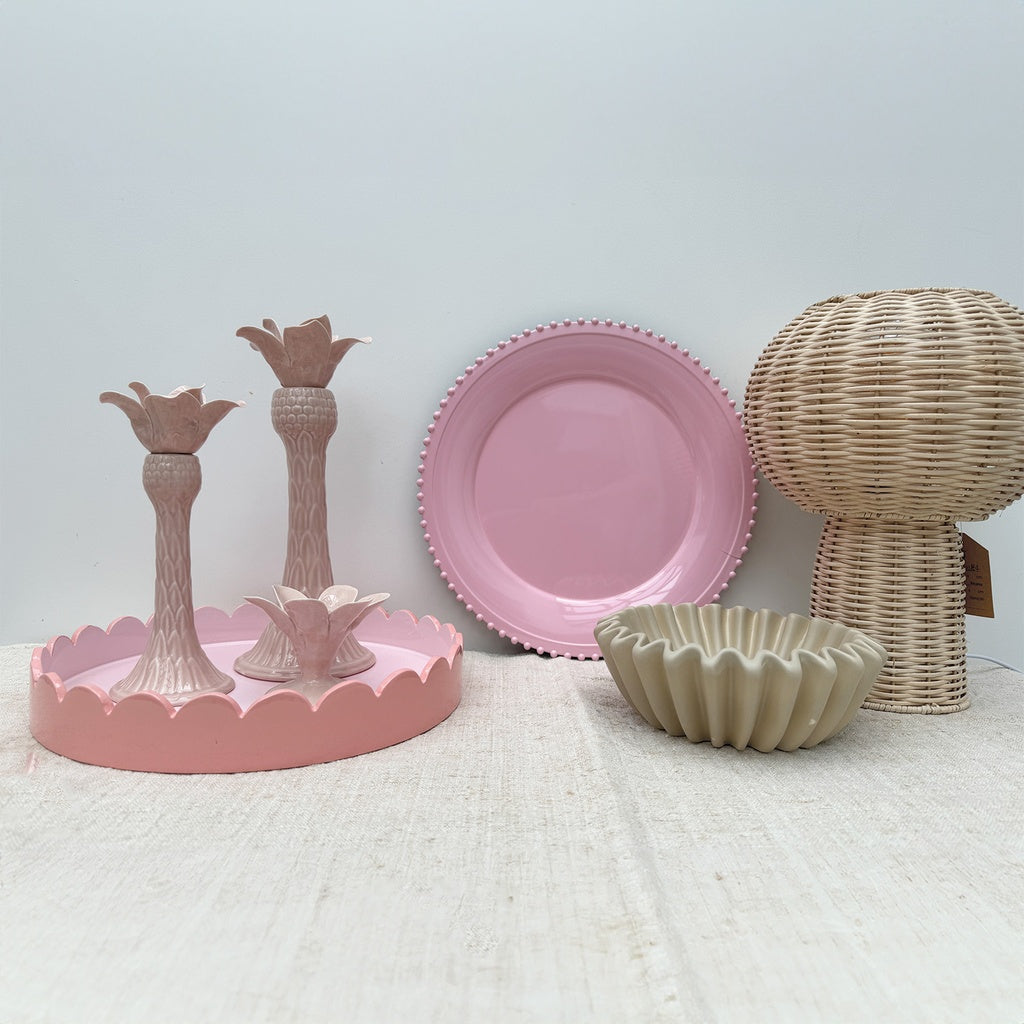 Plateau ondulé rond rose