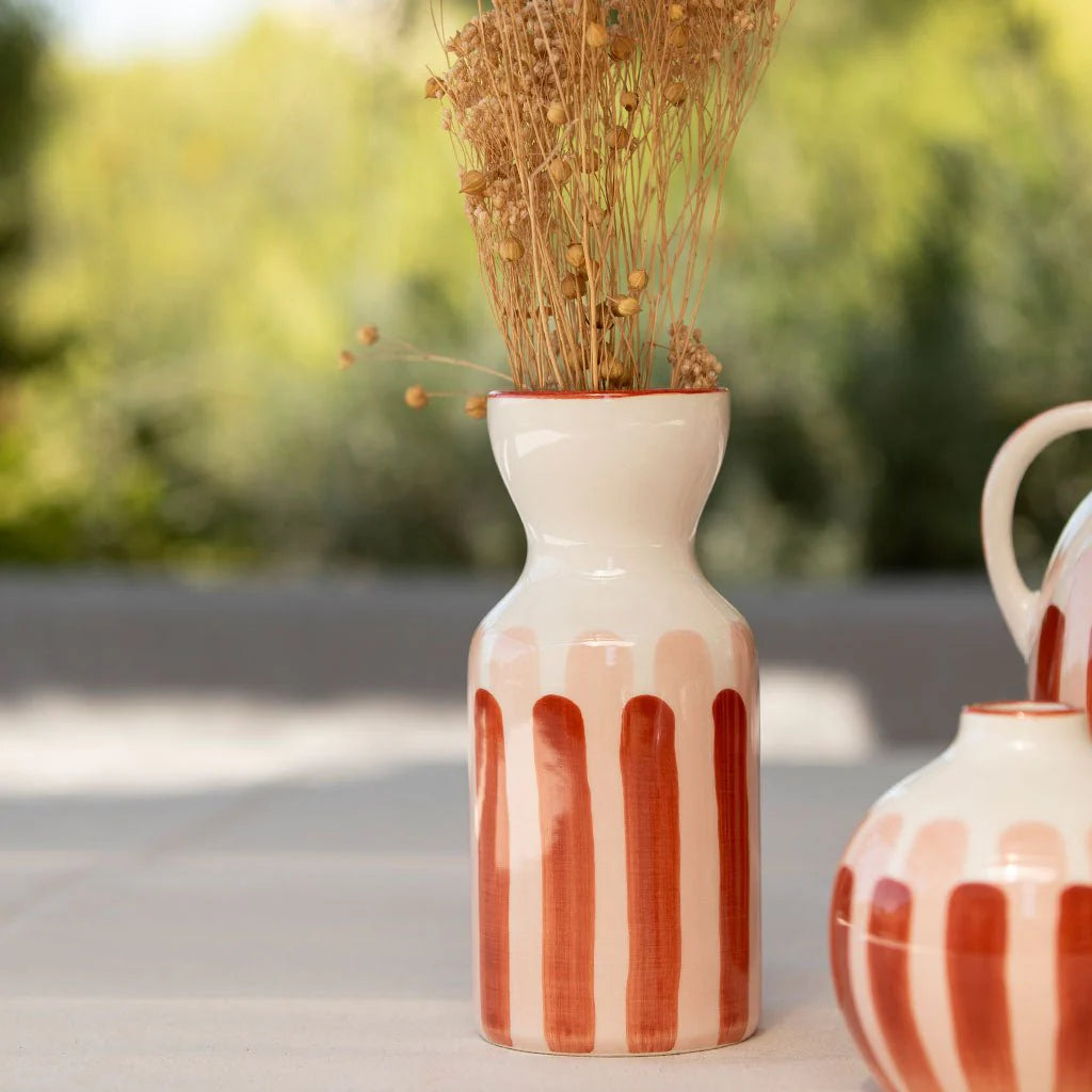 Vase Totem rayures terracotta/rose