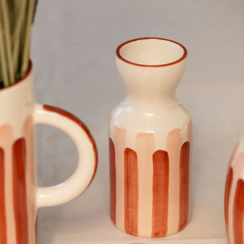 Vase Totem rayures terracotta/rose